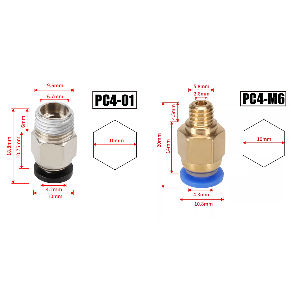 Bowden Tube - 10 piezas/lote Conectores Neumáticos PC4-M10 para